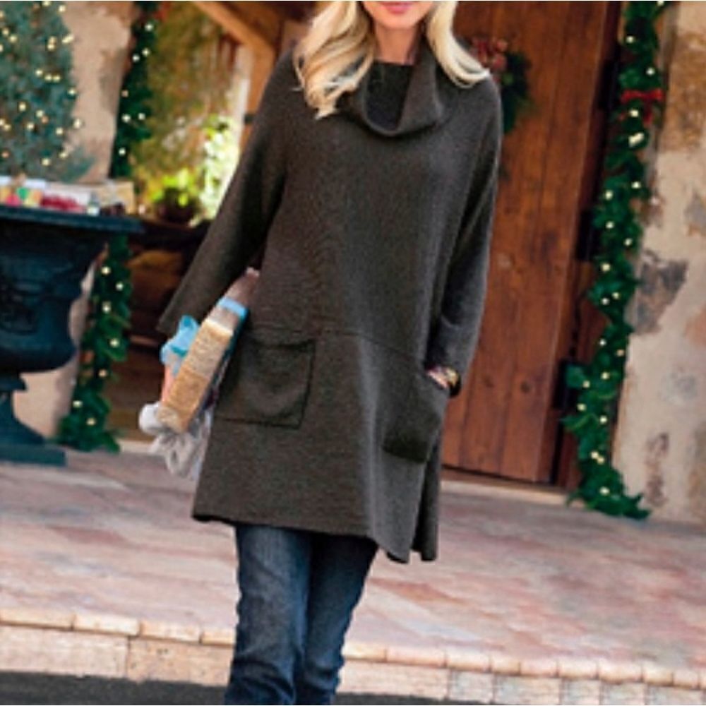 SOFT SURROUNDINGS Cowl Neck Tunic Sweater Dress Cotton Blend - One Size